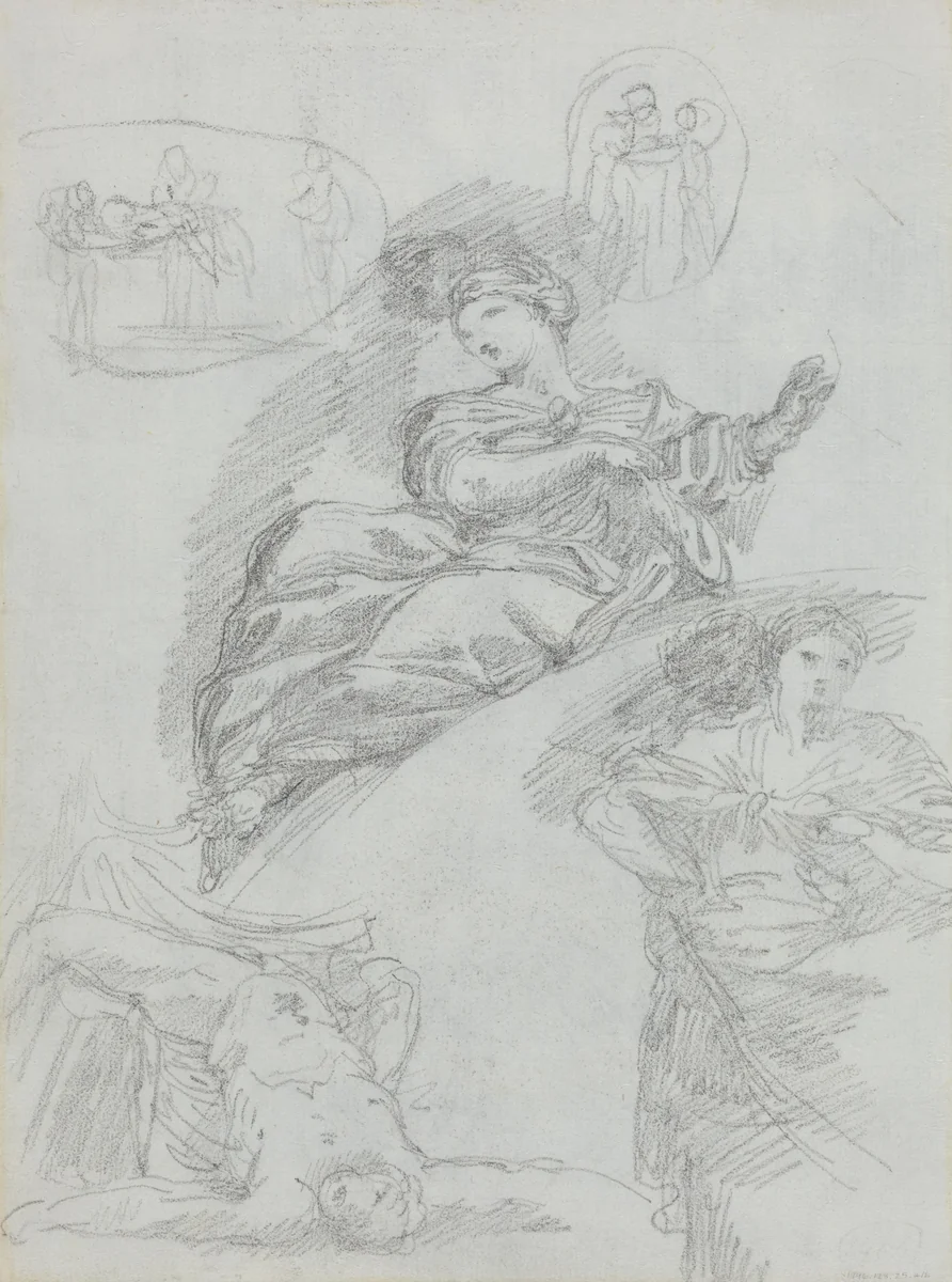 Studies of Figures [verso] by Anicet Charles Gabriel Lemonnier, drawing, 1743-1824