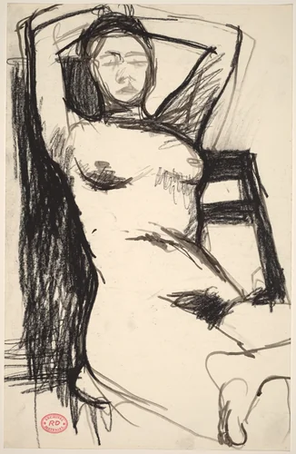 Untitled [seated nude leaning back with hands behind her head] by Richard Diebenkorn, drawing, 1955-1967