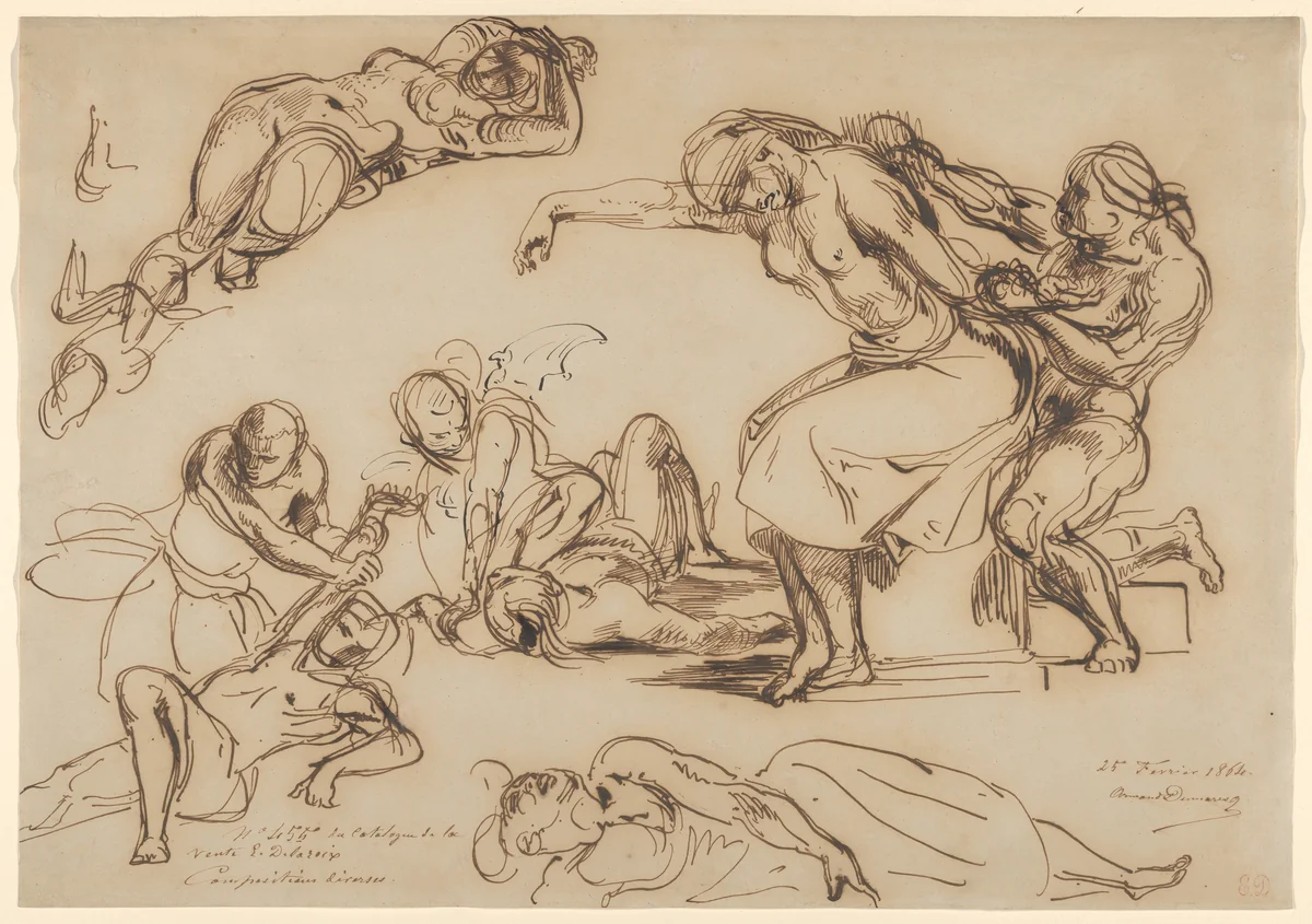 Figure Studies for the Salon du Roi, Palais Bourbon by Eugène Delacroix, drawing, 1833-1835
