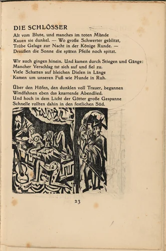Die Schlösser (The Castles) (in-text plate) from mock-up of Georg Heym: Umbra Vitae (Georg Heym: Shadow of Life) by Ernst Ludwig Kirchner, volume, 1912-1922