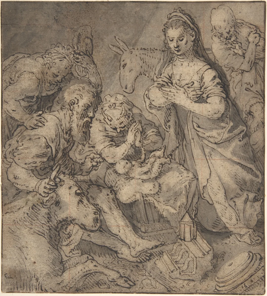 Adoration of the Shepherds by Joachim Beuckelaer, drawing, 1560