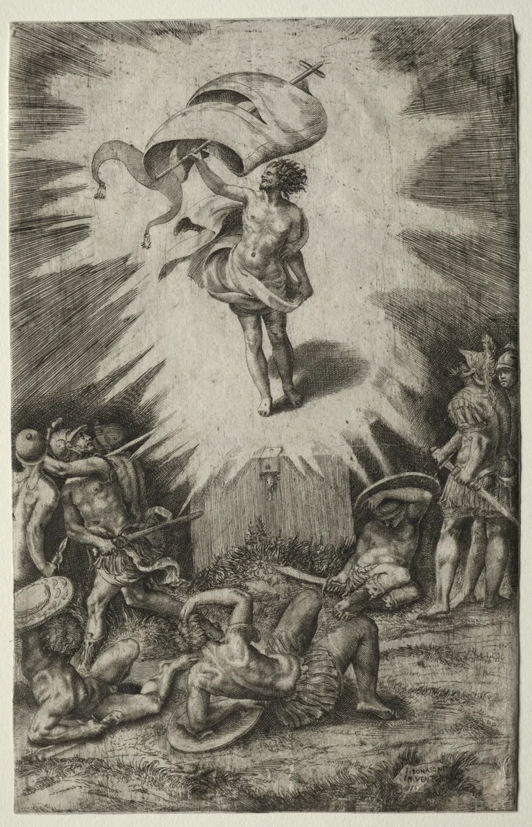 The Resurrection by Giulio Bonasone, print, 1561
