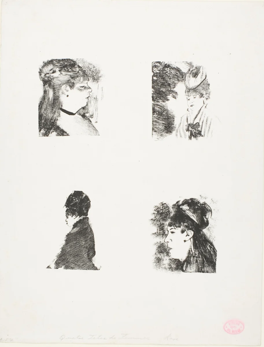Four Heads of Women by Edgar Degas, print, 1876-1877