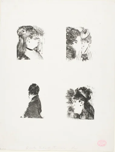 Four Heads of Women by Edgar Degas, print, 1876-1877