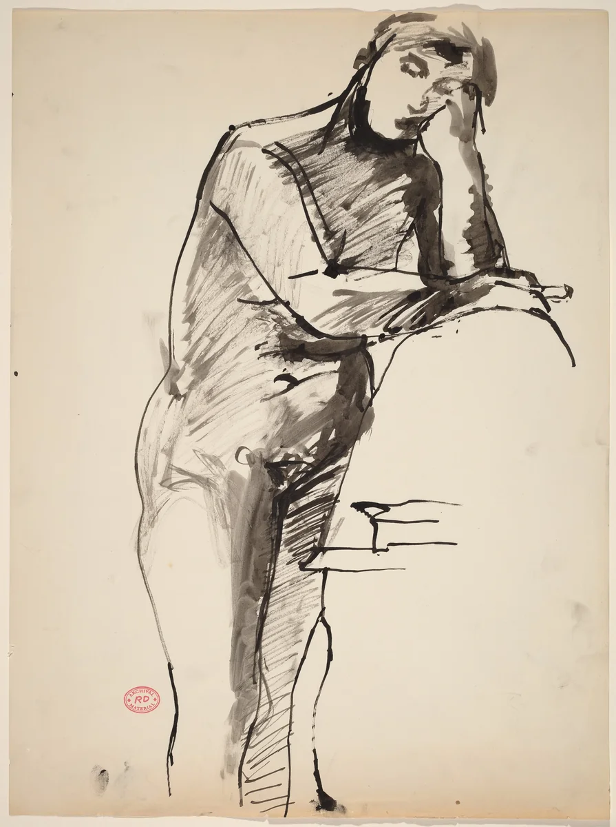 Untitled [standing female nude leaning on a support] by Richard Diebenkorn, drawing, 1955-1967