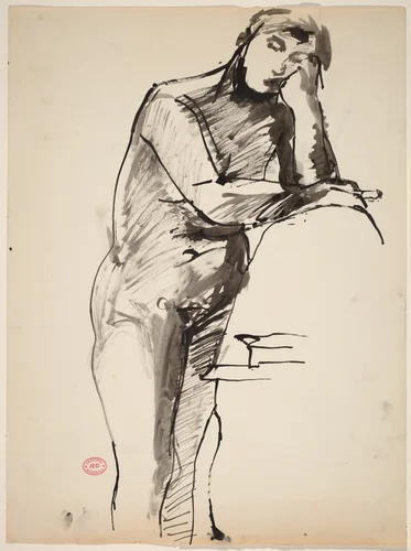 Untitled [standing female nude leaning on a support] by Richard Diebenkorn, drawing, 1955-1967