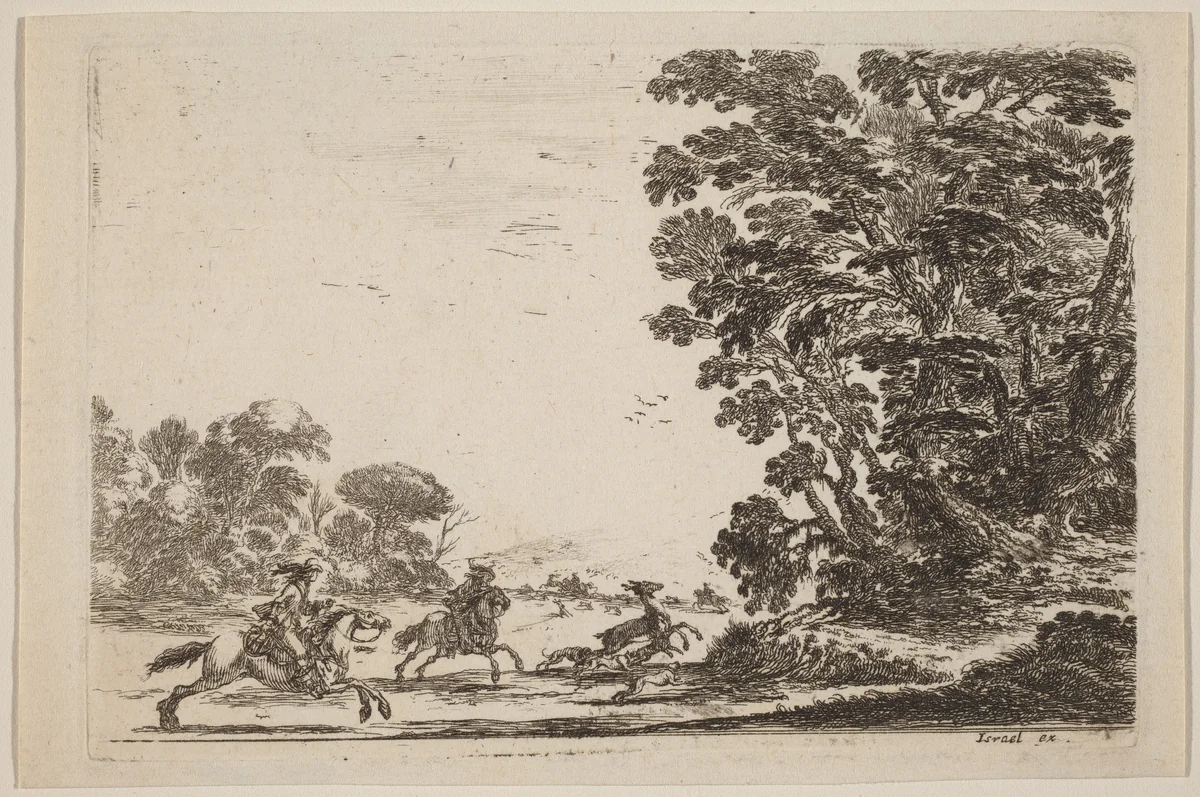 Forest with Deer Hunt by Stefano della Bella, print, 1642