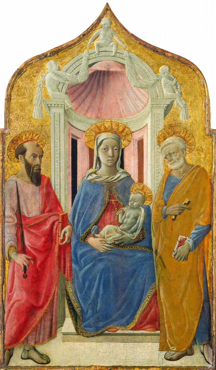 Madonna and Child Enthroned with Saint Peter and Saint Paul by Domenico di Bartolo, painting, 1430