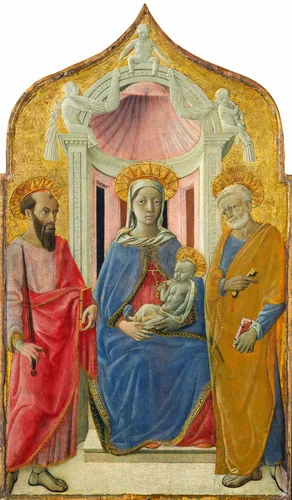 Madonna and Child Enthroned with Saint Peter and Saint Paul by Domenico di Bartolo, painting, 1430