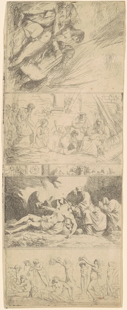 Four Religious and Secular Compositions by Jean Jacques Lagrenée, print, 1760-1769