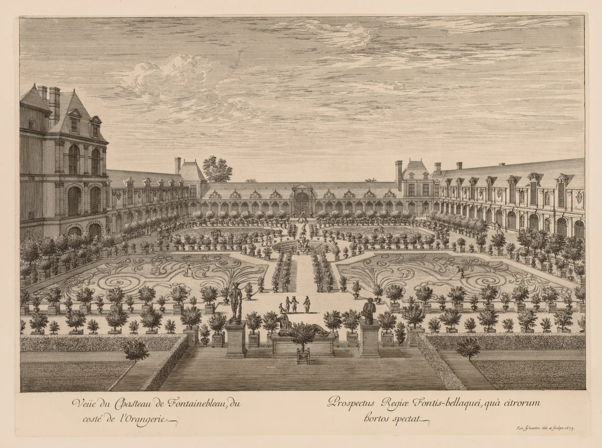 Vue du Château de Fontainebleau, du côté de l'Orangerie by Israël Silvestre, print, 1679