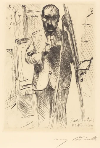 Selbstbildnis an der Staffelei (Self-Portrait with Easel) by Lovis Corinth, print, 1918