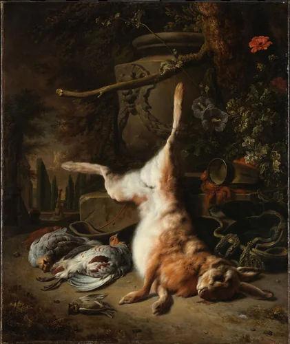 Still Life with a Hare and other Game by Jan Weenix, painting, 1697