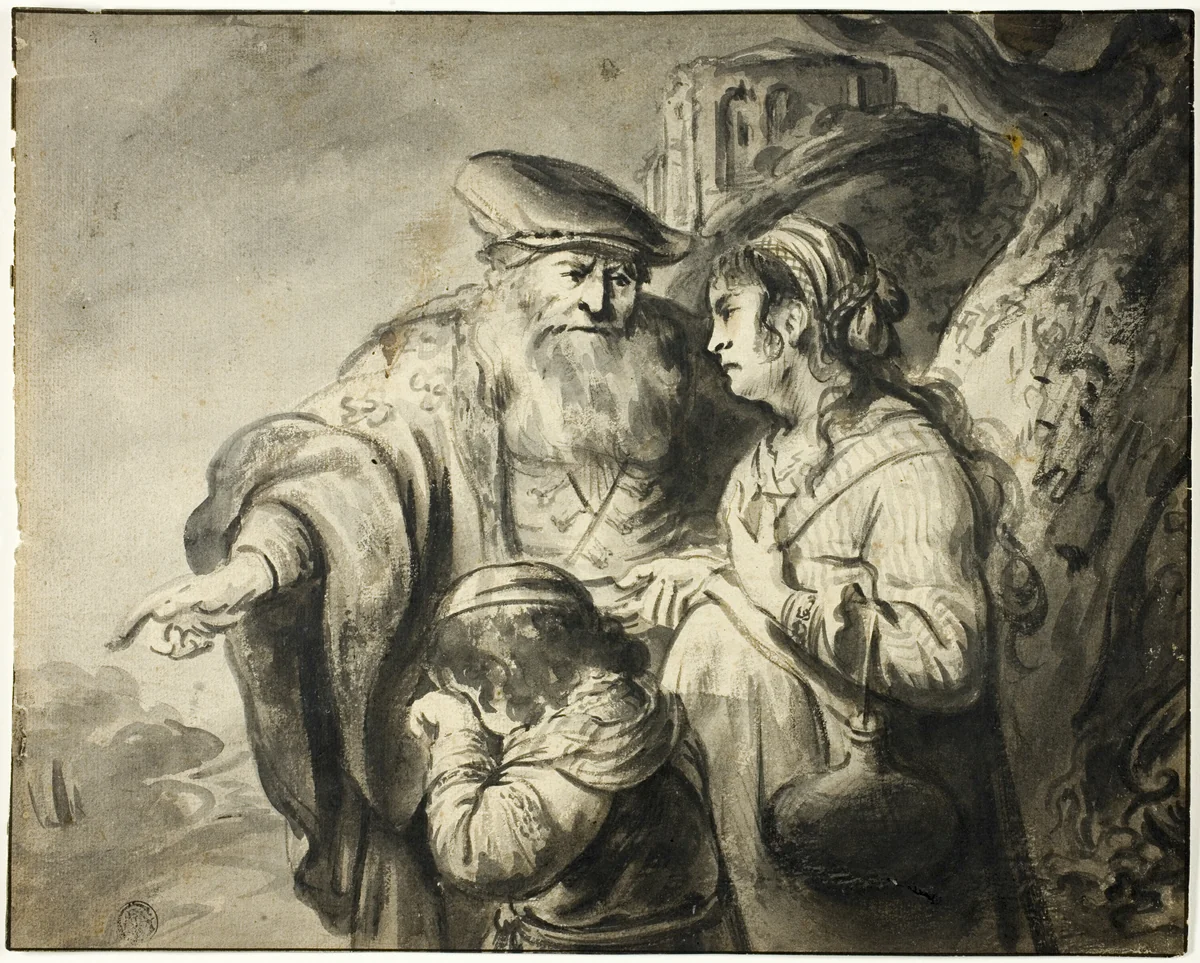 Expulsion of Hagar by Govaert Flinck, drawing, 1700-1799