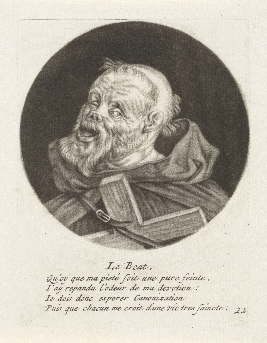 Monnik met een kruis by Jacob Gole, print, 1670-1724