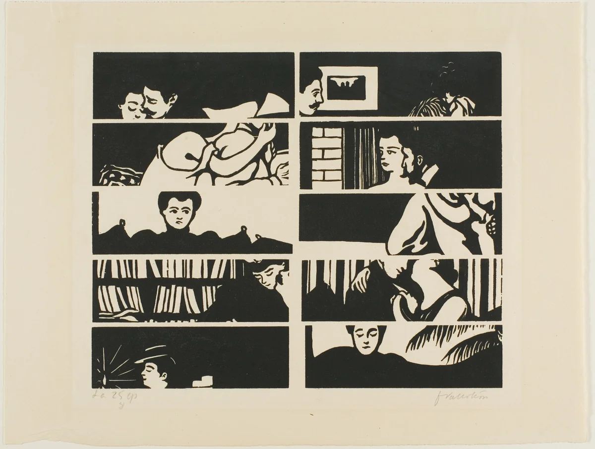 Cancellation sheet, fragments of ten woodblocks from Intimacies by Félix Edouard Vallotton, print, 1898