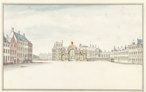 Ereboog voor koning Willem III aan Den Haag, 1691 by Jan van Call, drawing, 1691