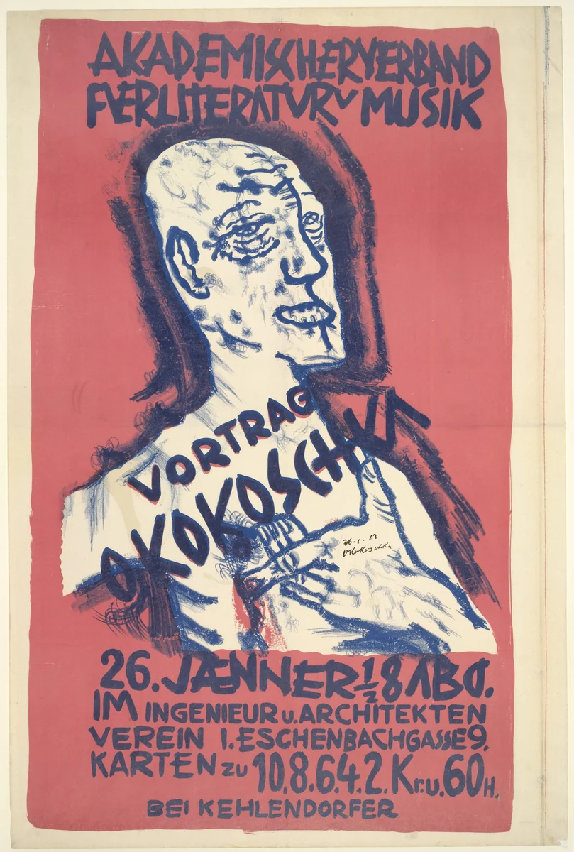 Self-Portrait, Hand on Chest (Selbstbildnis, Hand auf der Brust) by Oskar Kokoschka, print, 1911