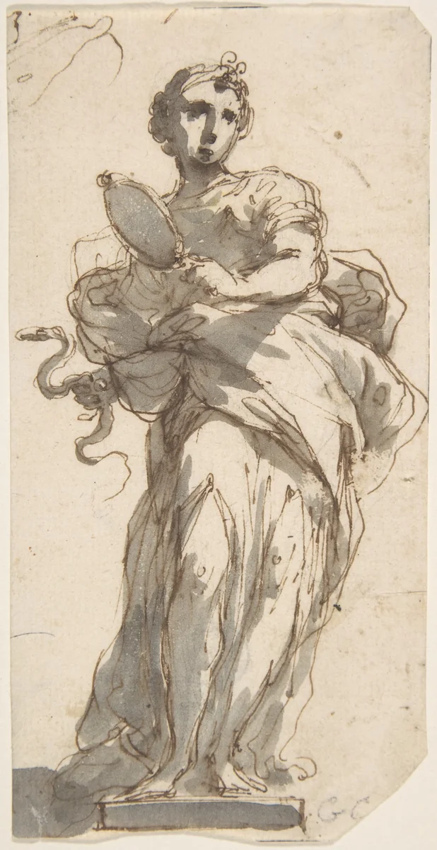 Design for a Statue of Prudence with Sketches at Upper Left Corner by Giuseppe Bernardino Bison, drawing, 1775-1844