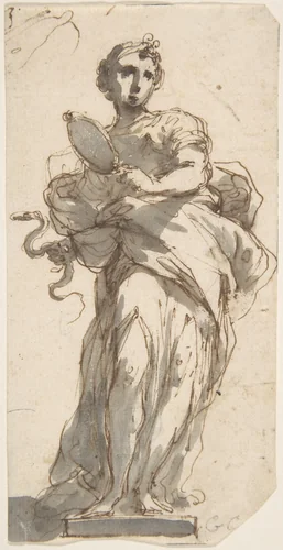 Design for a Statue of Prudence with Sketches at Upper Left Corner by Giuseppe Bernardino Bison, drawing, 1775-1844
