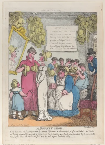 A Bonnet Shop by Thomas Rowlandson, print, 1810