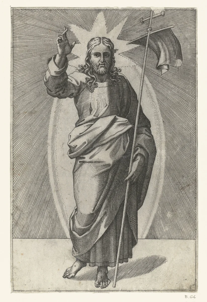 Christus als Salvator Mundi by Marcantonio Raimondi, print, 1517-1527
