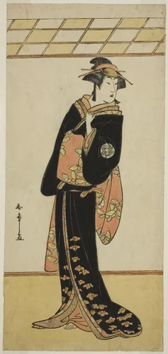 The Actor Nakamura Riko I as Lady Manko (Manko Gozen) (?) in the Play Soga Musume Choja (?), Performed at the Nakamura Theater (?) in the First Month, 1784 (?) by Katsukawa Shunsho (勝川 春章), print, 1779-1789