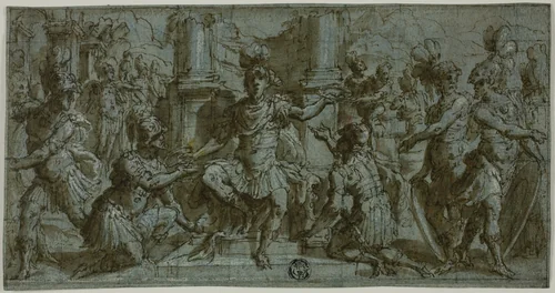 Mars (or Alexander?) Distributing the Victor's Wreaths by Andrea Semino, drawing, 1560-1565