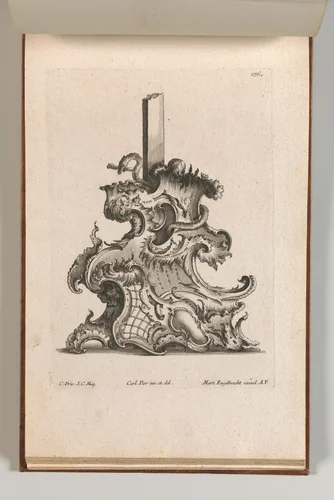Design for the Base of a Crucifix, Plate 3 from: 'Neü inventierte Crucifix= Stöcke' by Jacob Gottlieb Thelot, book, 1745-1755