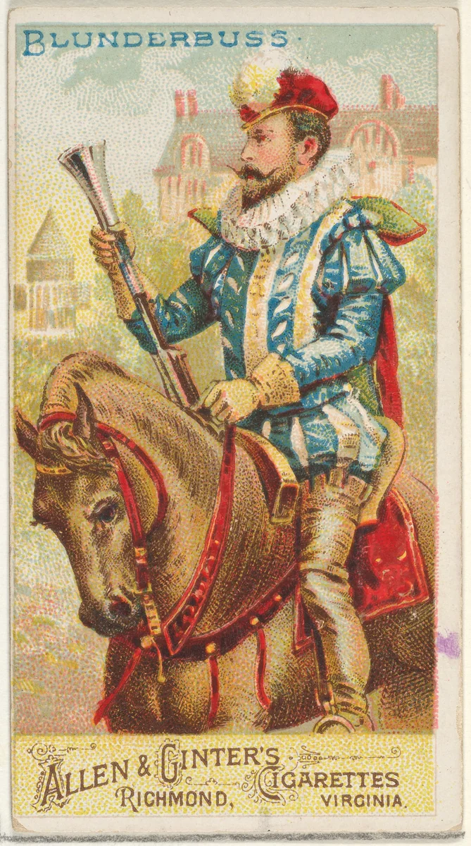 Blunderbuss, from the Arms of All Nations series (N3) for Allen & Ginter Cigarettes Brands by Allen & Ginter, print, 1887