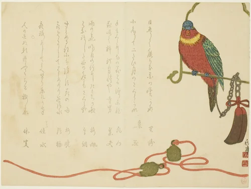 Parrot and Bells by Tanaka Shutei, print, 1810-1858