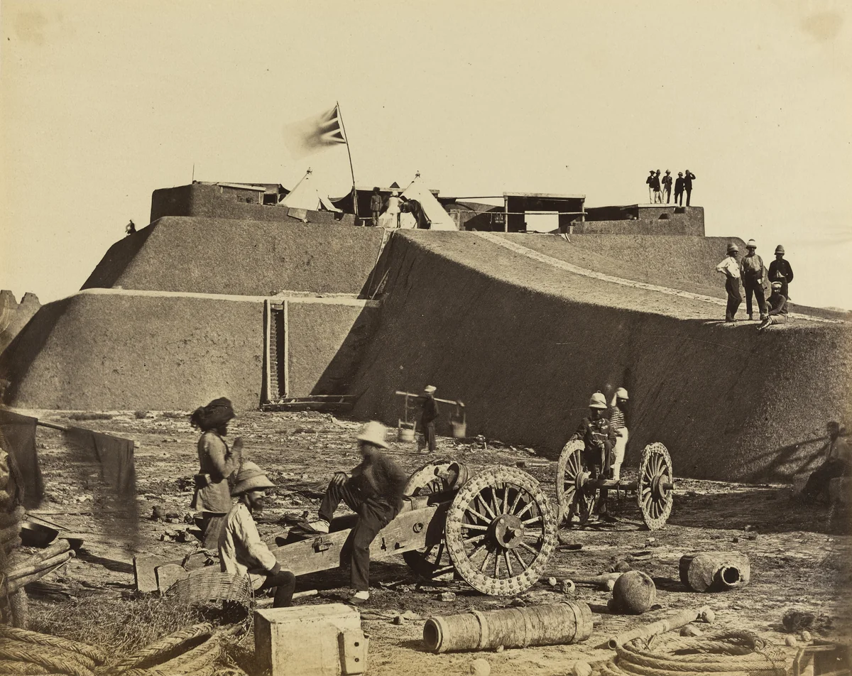 Head Quarter Staff, Pehtang Fort by Felice Beato, photograph, 1860