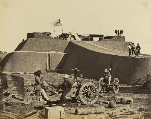 Head Quarter Staff, Pehtang Fort by Felice Beato, photograph, 1860