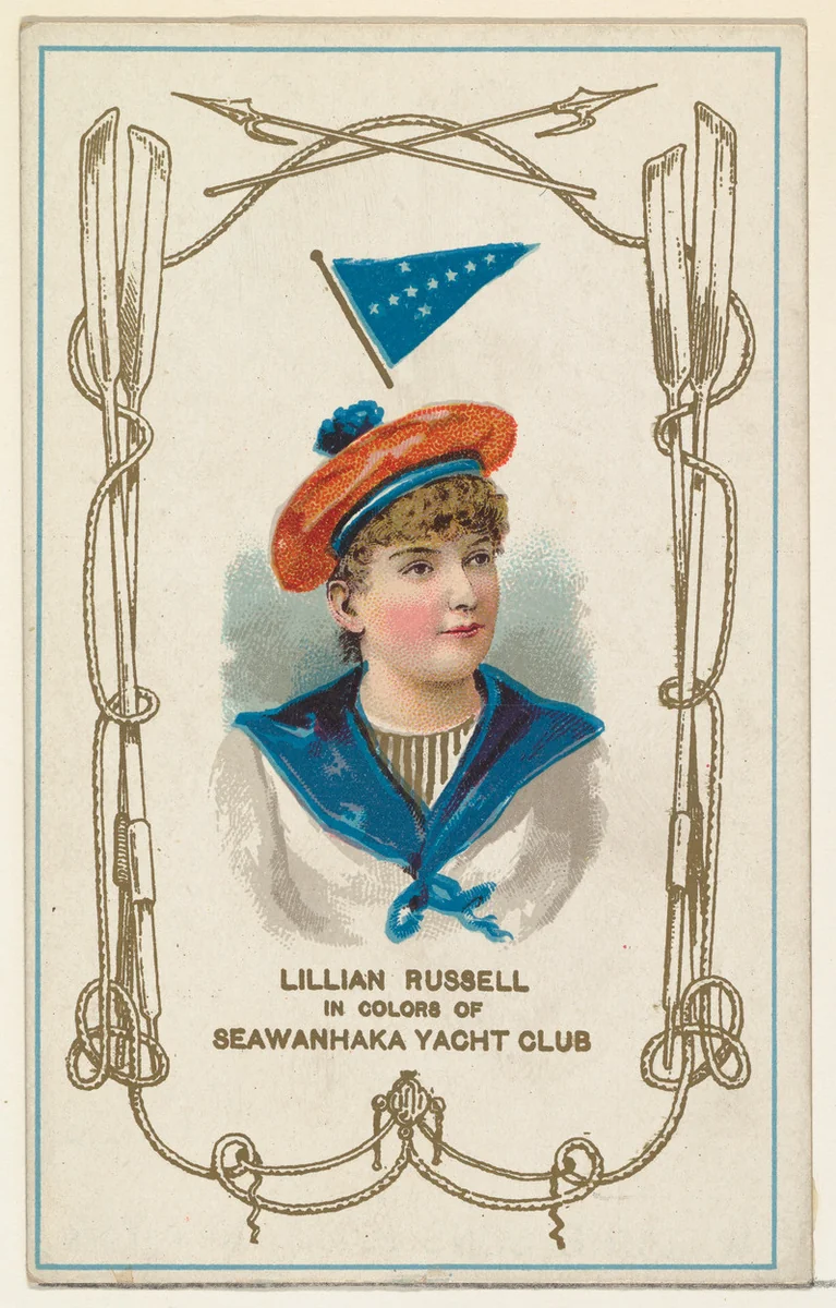 Lillian Russell in Colors of Seawanhaka Yacht Club, from the Yacht Colors of the World series (N140) issued by Duke Sons & Co. to promote Honest Long Cut Tobacco by W. Duke, Sons & Co., print, 1890