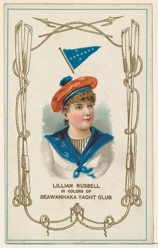 Lillian Russell in Colors of Seawanhaka Yacht Club, from the Yacht Colors of the World series (N140) issued by Duke Sons & Co. to promote Honest Long Cut Tobacco by W. Duke, Sons & Co., print, 1890
