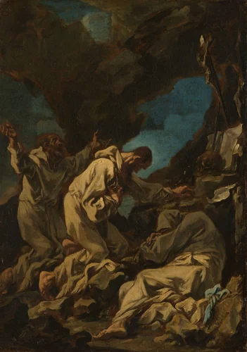 Three Camaldolese Monks in Ecstatic Prayer by Alessandro Magnasco, painting, 1710-1740