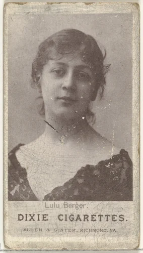 Lulu Berger, from the Actresses series (N67) promoting Dixie Cigarettes for Allen & Ginter brand tobacco products by Allen & Ginter, print, 1885-1893