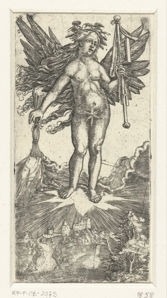 Allegorisch vrouwelijk figuur met vleugels by Unknown, print, 1506-1538