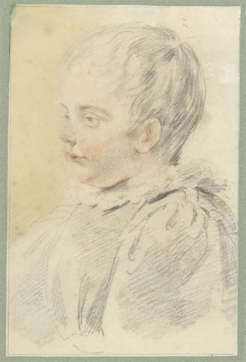 Kinderportretje in 17e-eeuwse dracht, borstbeeld naar links by anonymous, drawing, 1700-1800