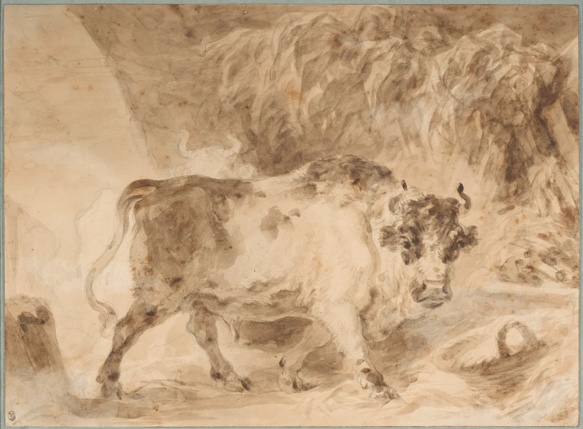 Bull of the Roman Campagna by Jean Honoré Fragonard, drawing, 1773-1774