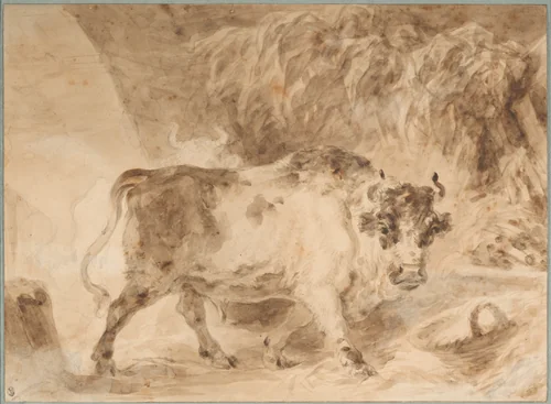 Bull of the Roman Campagna by Jean Honoré Fragonard, drawing, 1773-1774