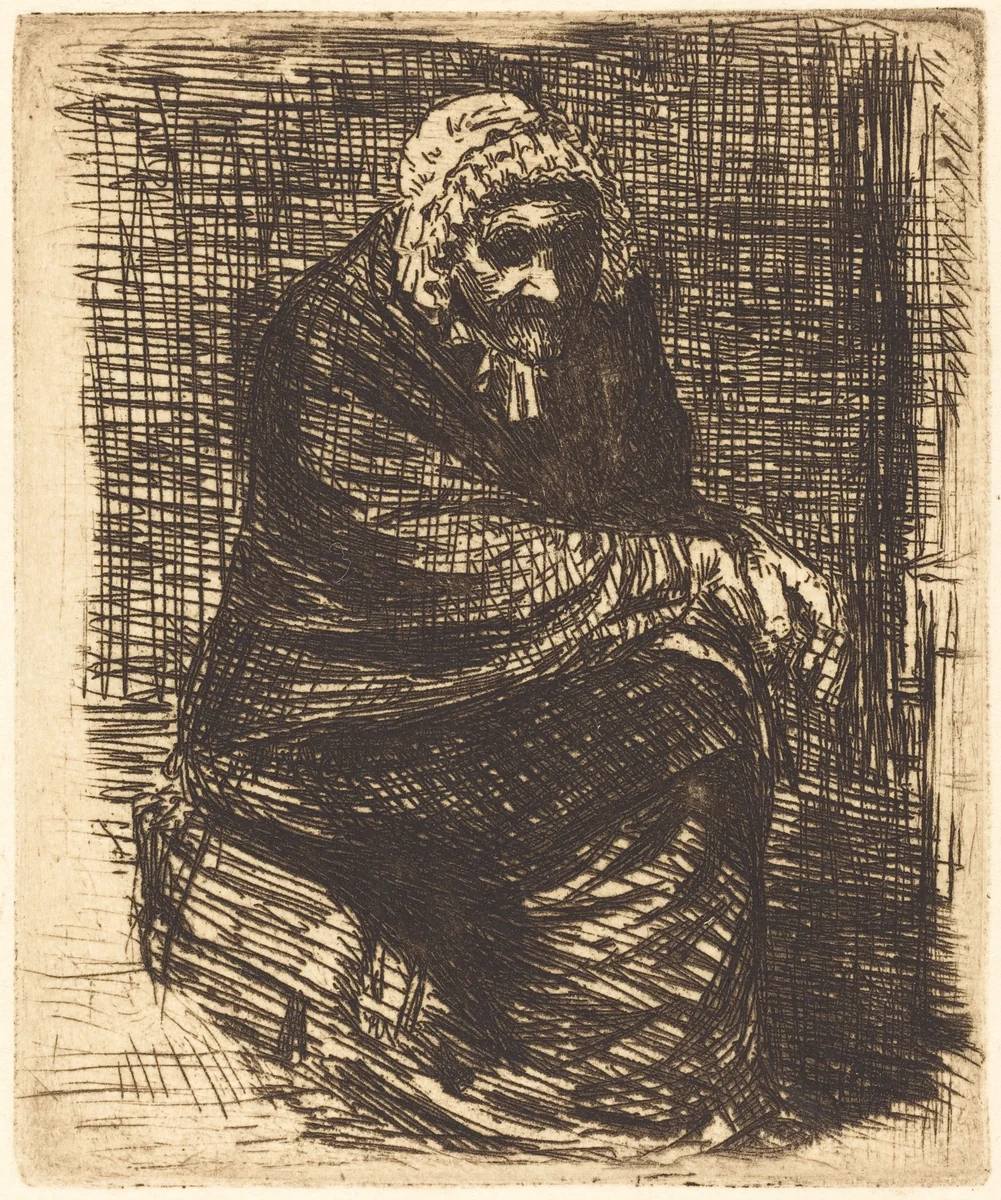 Old Woman Seated (La vieille femme assise) by Alphonse Legros, print, 1837-1911