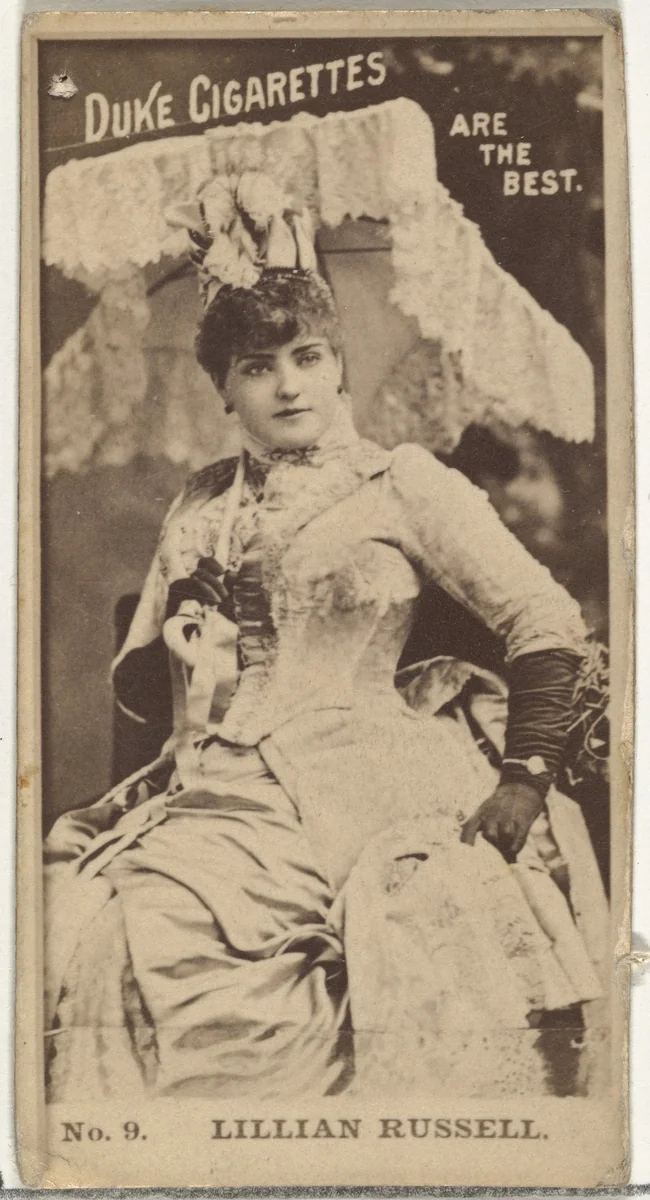 Card Number 9, Lillian Russell, from the Actors and Actresses series (N145-6) issued by Duke Sons & Co. to promote Duke Cigarettes by W. Duke, Sons & Co., photograph, 1880-1889