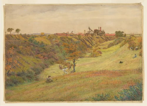 Autumn landscape with a colliery by George Price Boyce, drawing, 1866-1867