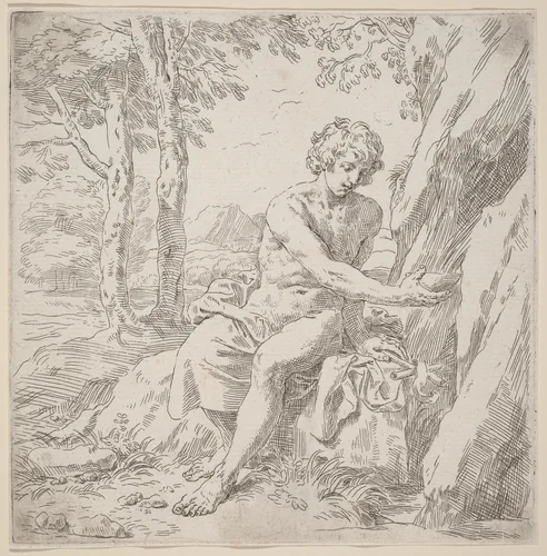 Saint John the Baptist in the Desert by Simone Cantarini, print, 1612-1648