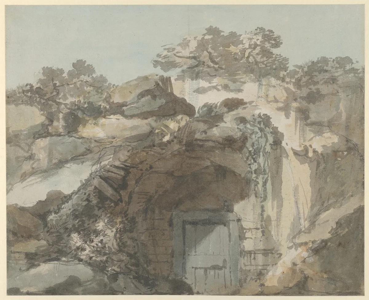 The door of a grotto by William Marlow, drawing, 1760-1770