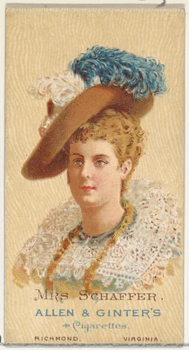 Mrs. Schaffer, from World's Beauties, Series 2 (N27) for Allen & Ginter Cigarettes by Allen & Ginter, print, 1888