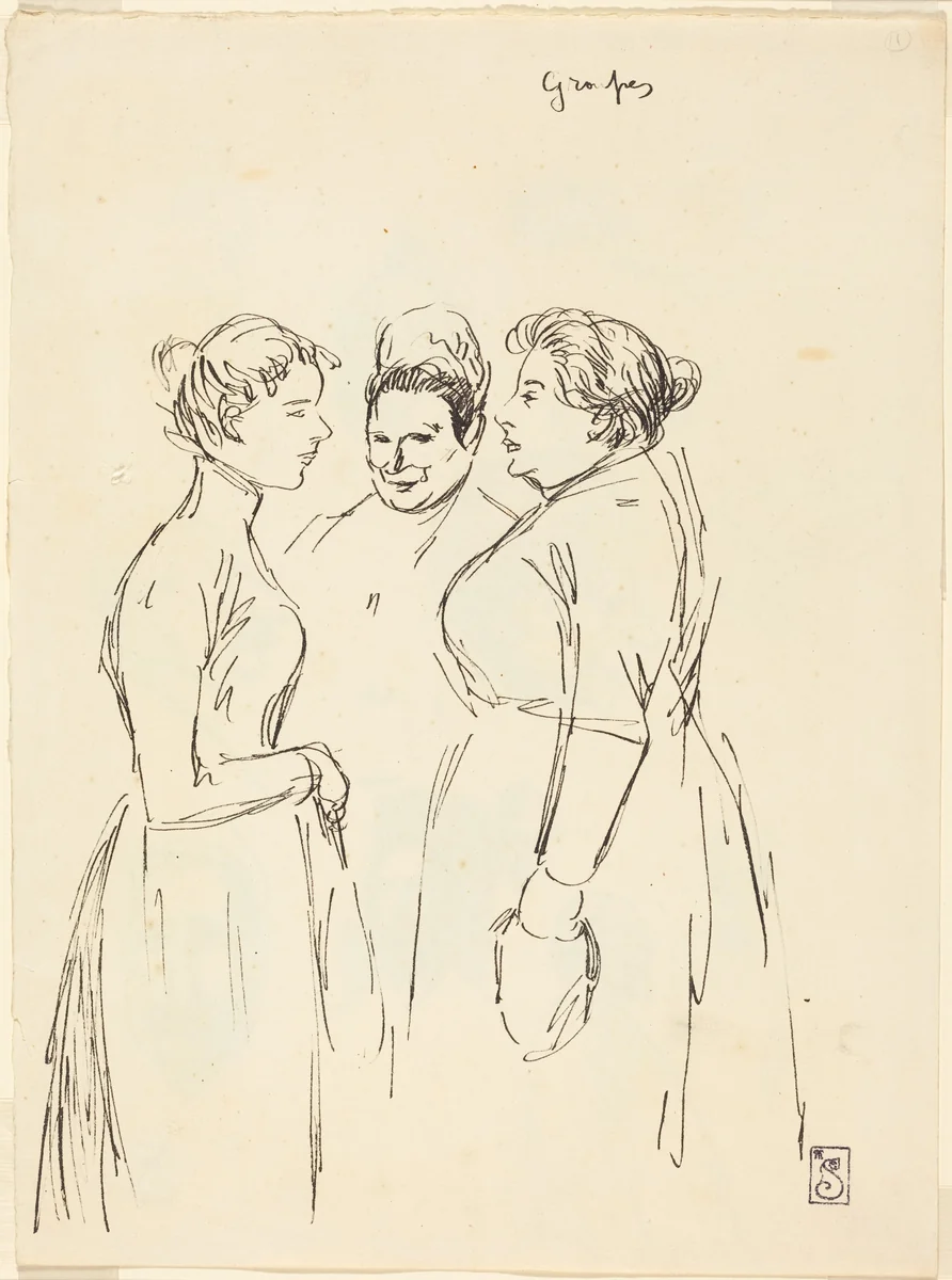 Gossiping Women by Théophile Alexandre Steinlen, drawing, 1859-1923