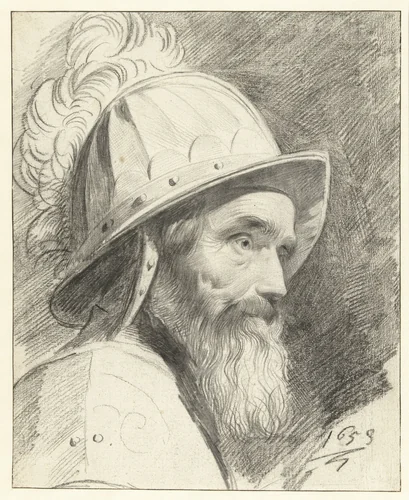 Buste van krijgsman met helm by Leendert van der Cooghen, drawing, 1653