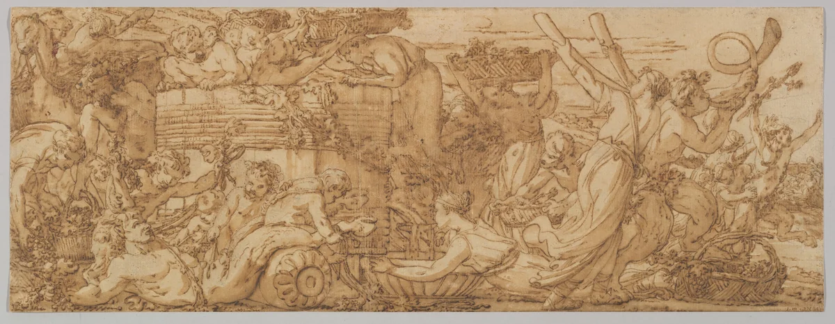 Bacchanal: Arrival at the Wine Vat by Joseph-Marie Vien, drawing, 1750-1760